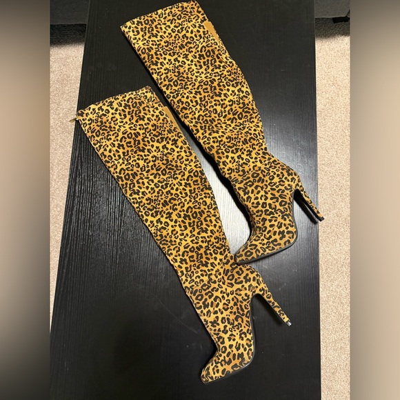 Cheetah Print Knee High Boots - Picture 1 of 5